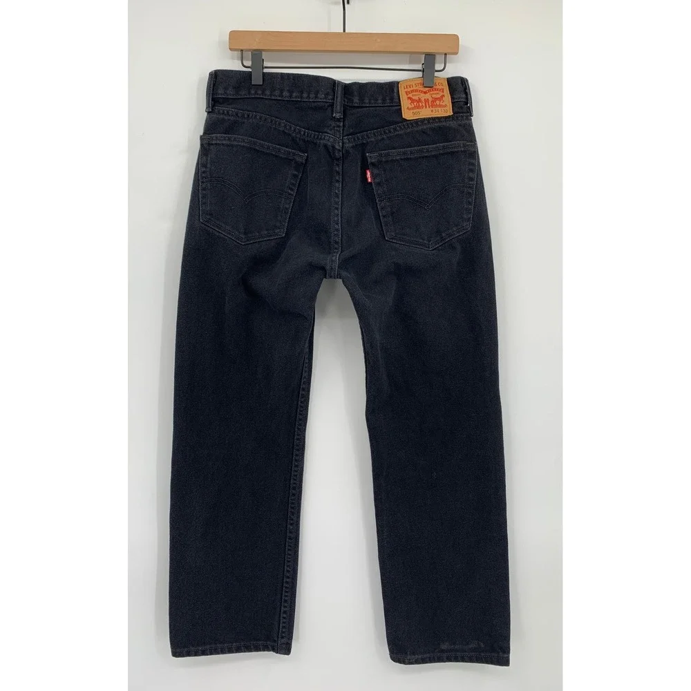 Levis 505 Jeans Mens 34x30 Black Regular Fit Straight Leg Denim Pants